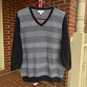 Kim Rogers Black and White Cotton Sweater 3/4 Sleeves